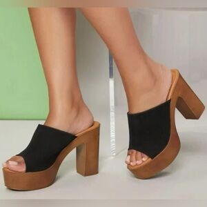 Refresh - Jackie Chunky Band Platform Slip-On Heeled Sandals - black - sz 8 -new